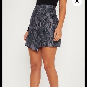 Grey Snakeskin Asymmetrical Wrap Skirt